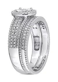 1/3 CT TW Diamond Oval Halo Bridal Set Sterling Silver