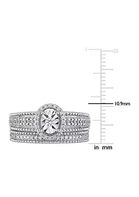 1/3 CT TW Diamond Oval Halo Bridal Set Sterling Silver