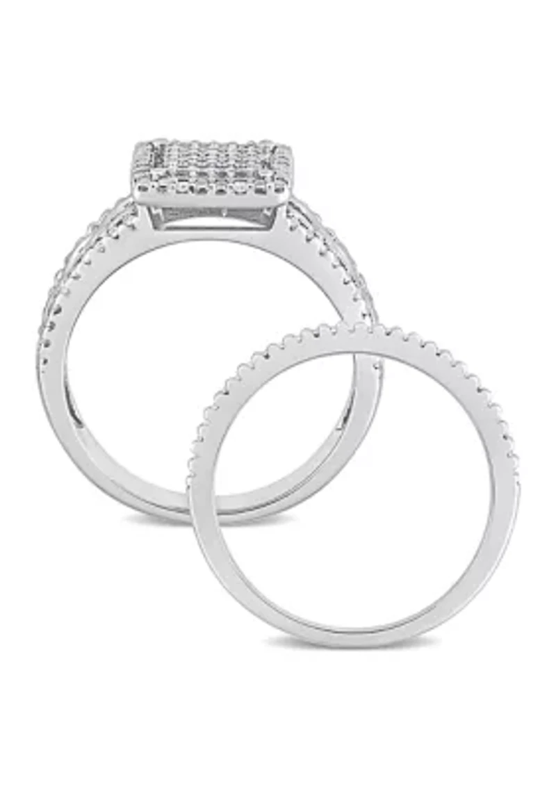 1/3 CT TDW Diamond Square Halo Infinity Bridal Set Sterling Silver
