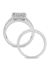 1/3 CT TDW Diamond Square Halo Infinity Bridal Set Sterling Silver