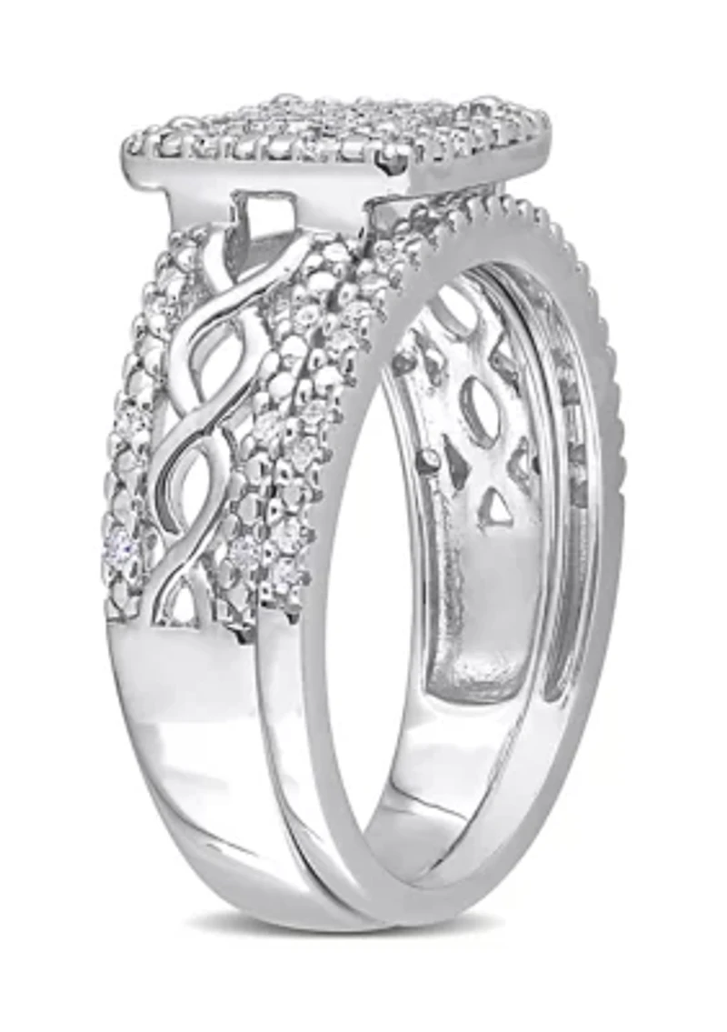 1/3 CT TDW Diamond Square Halo Infinity Bridal Set Sterling Silver