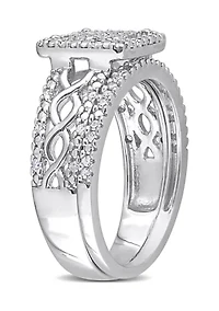 1/3 CT TDW Diamond Square Halo Infinity Bridal Set Sterling Silver