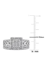1/3 CT TDW Diamond Square Halo Infinity Bridal Set Sterling Silver