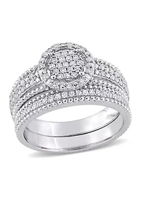 1/3 CT TDW Diamond Cluster Bridal Set Sterling Silver