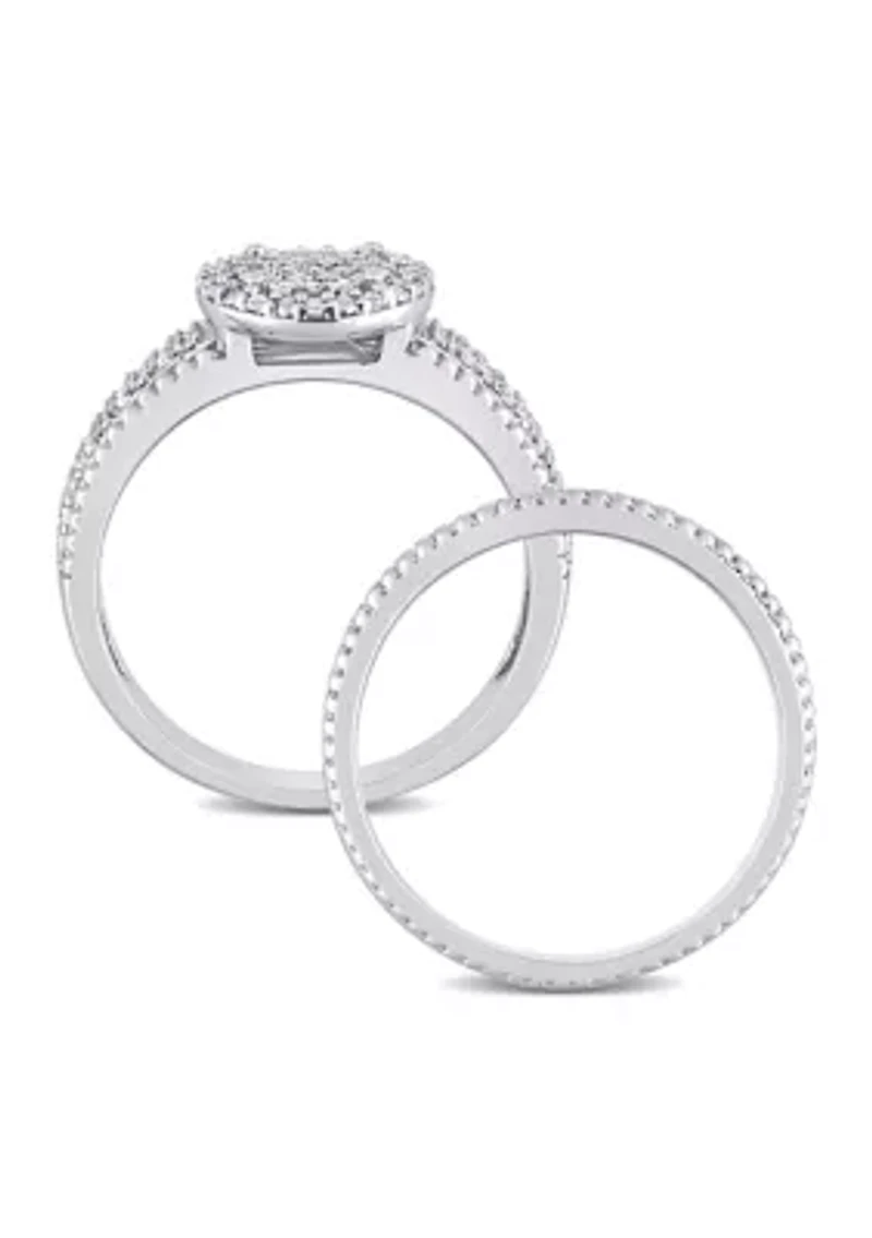 1/3 CT TDW Diamond Cluster Bridal Set Sterling Silver