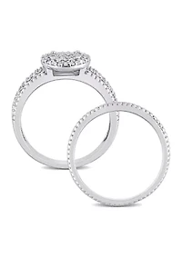 1/3 CT TDW Diamond Cluster Bridal Set Sterling Silver