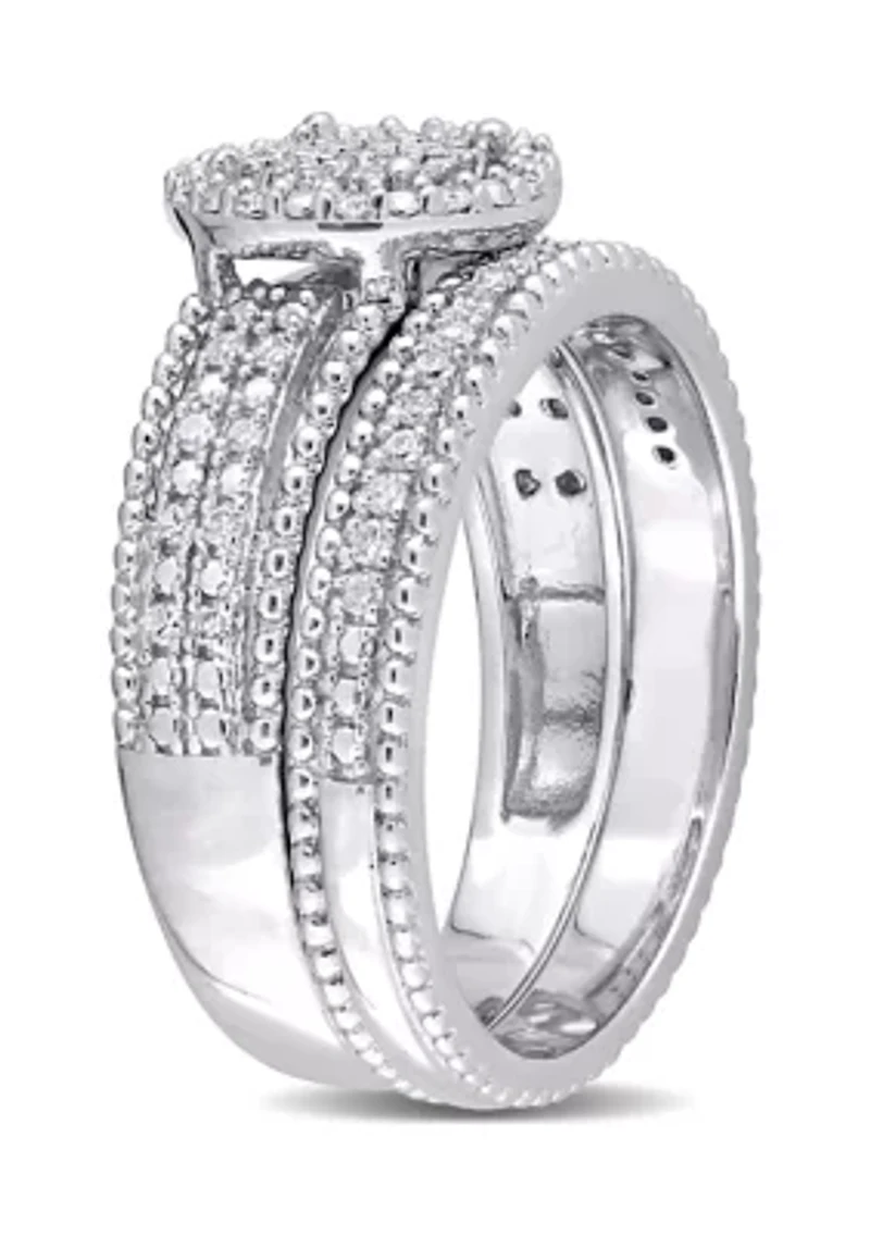 1/3 CT TDW Diamond Cluster Bridal Set Sterling Silver
