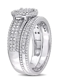 1/3 CT TDW Diamond Cluster Bridal Set Sterling Silver