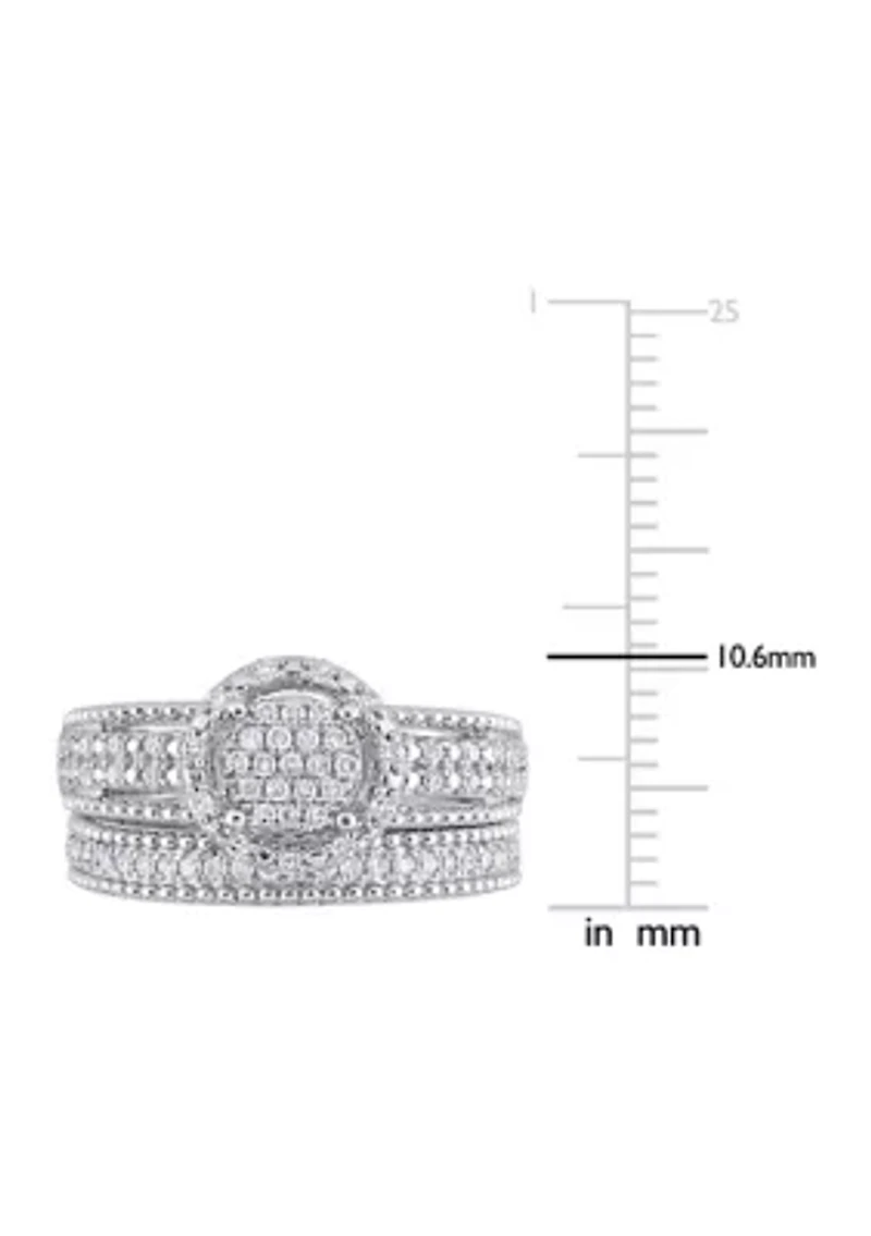 1/3 CT TDW Diamond Cluster Bridal Set Sterling Silver