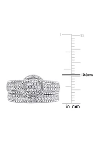 1/3 CT TDW Diamond Cluster Bridal Set Sterling Silver