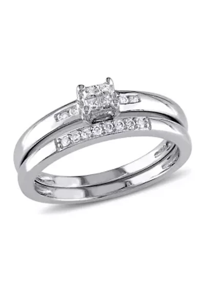 1/6 CT TW Princess Cut Diamond Quad Bridal Set Sterling Silver