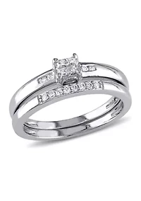 1/6 CT TW Princess Cut Diamond Quad Bridal Set Sterling Silver