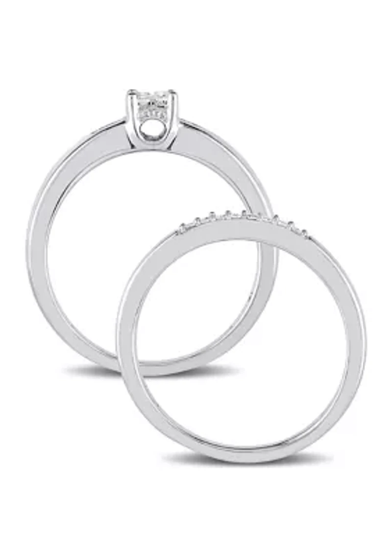 1/6 CT TW Princess Cut Diamond Quad Bridal Set Sterling Silver