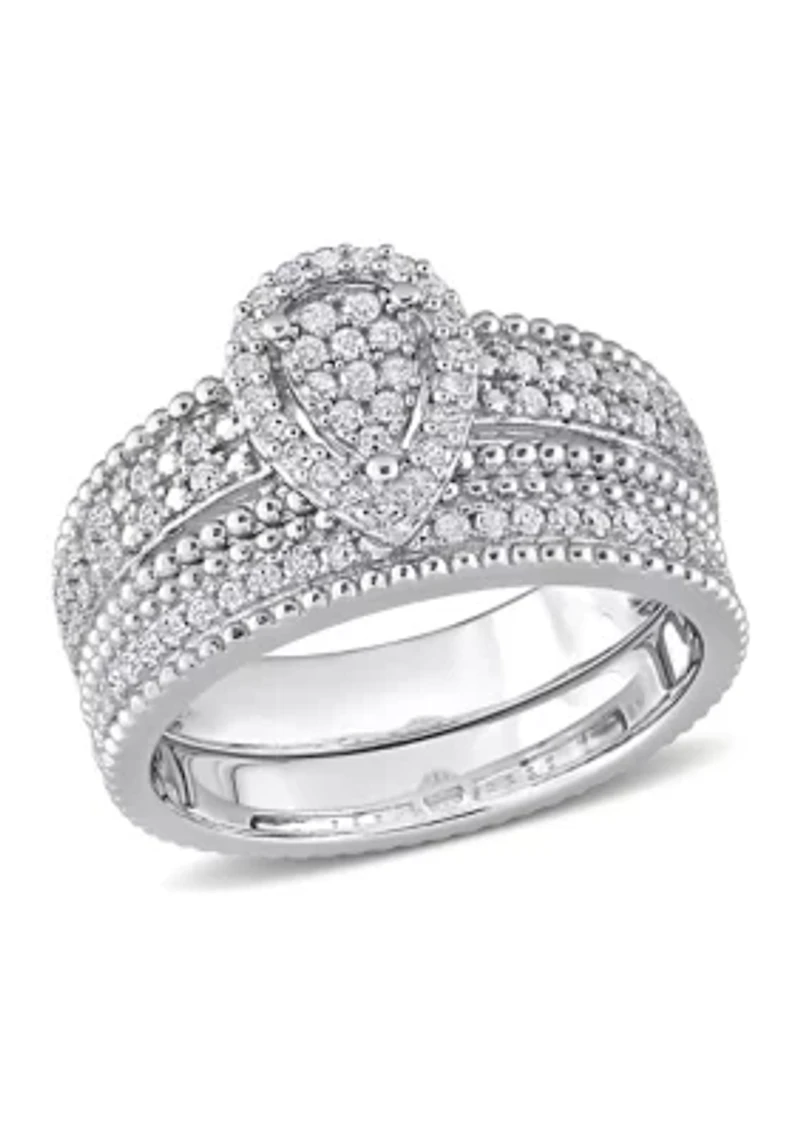 1/3 CT TDW Diamond Pear Shape Cluster Bridal Set Sterling Silver