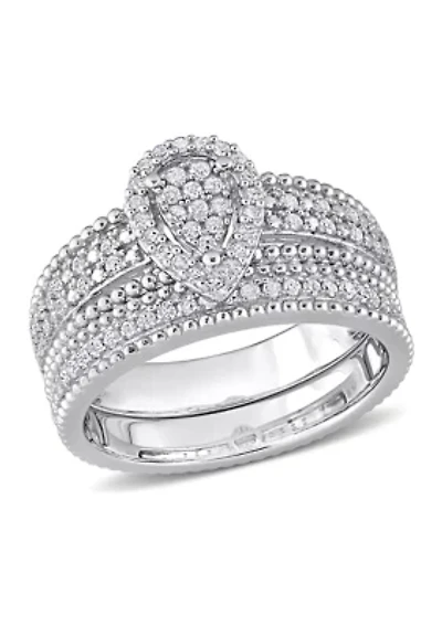 1/3 CT TDW Diamond Pear Shape Cluster Bridal Set Sterling Silver