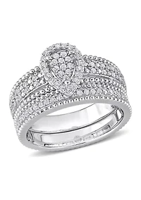 1/3 CT TDW Diamond Pear Shape Cluster Bridal Set Sterling Silver