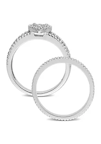 1/3 CT TDW Diamond Pear Shape Cluster Bridal Set Sterling Silver