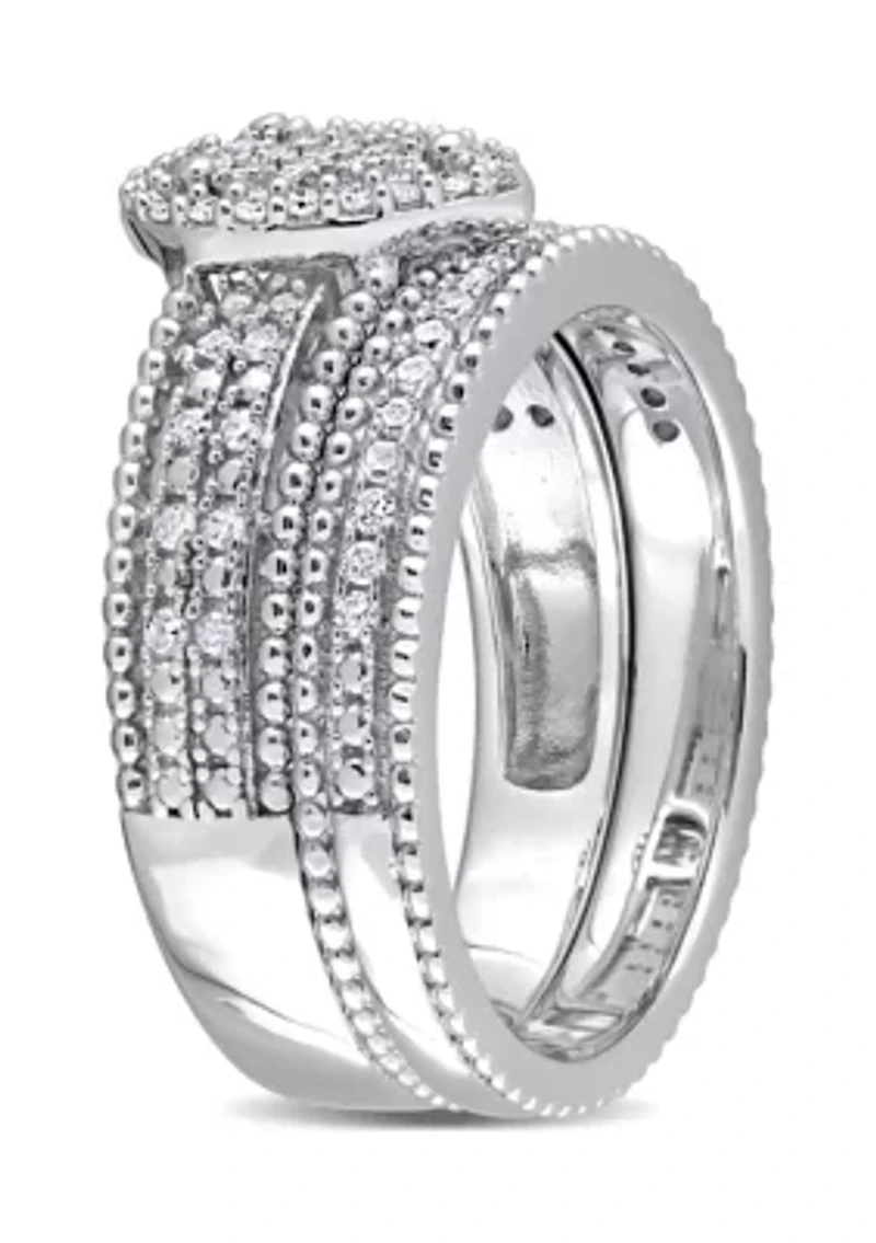 1/3 CT TDW Diamond Pear Shape Cluster Bridal Set Sterling Silver