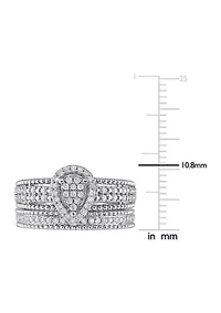 1/3 CT TDW Diamond Pear Shape Cluster Bridal Set Sterling Silver