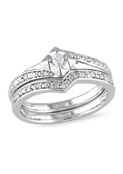 1/10 CT TW Diamond Chevron Bridal Set Sterling Silver