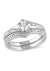1/10 CT TW Diamond Chevron Bridal Set Sterling Silver