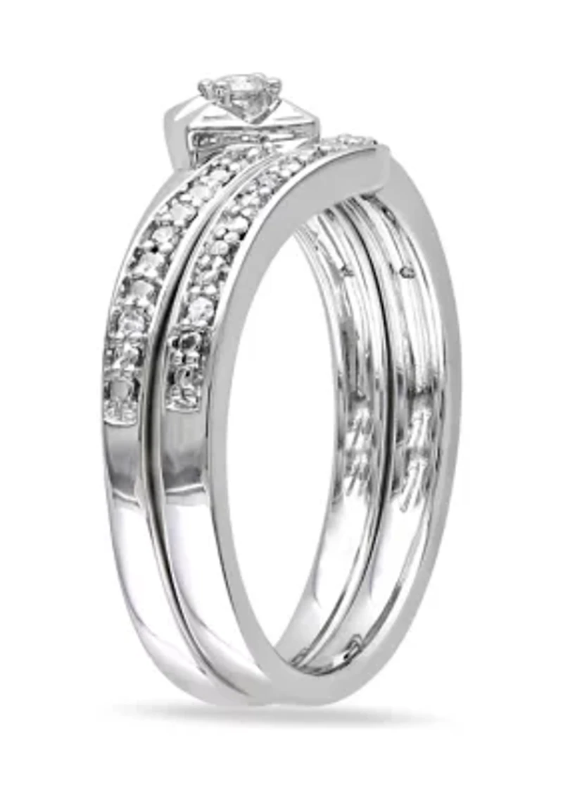 1/10 CT TW Diamond Chevron Bridal Set Sterling Silver