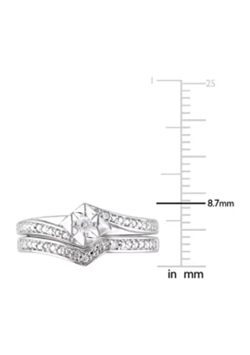 1/10 CT TW Diamond Chevron Bridal Set Sterling Silver