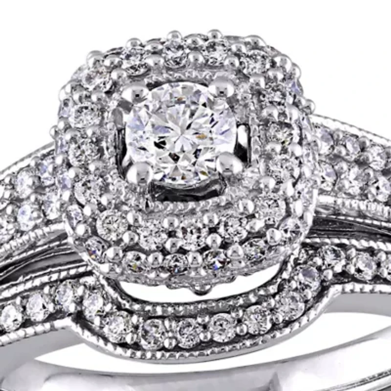 4/5 CT TW Diamond Halo Bridal Set 14k White Gold
