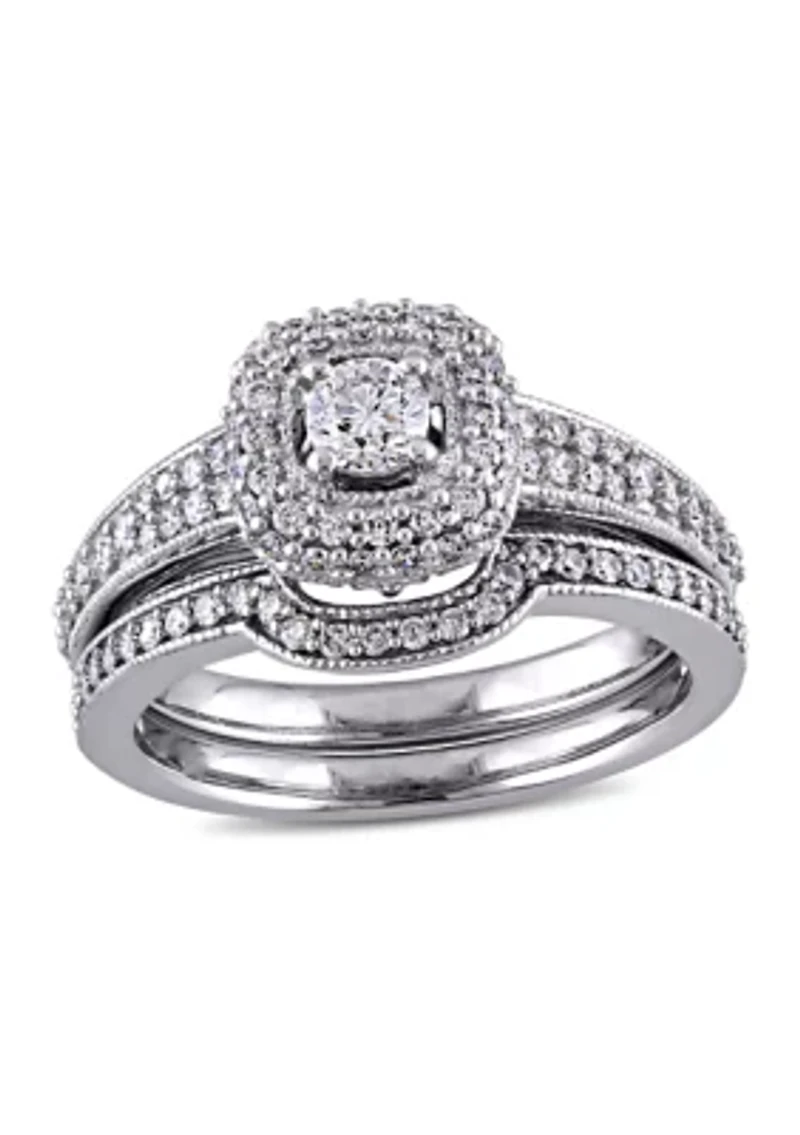 4/5 CT TW Diamond Halo Bridal Set 14k White Gold