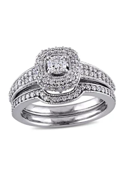 4/5 CT TW Diamond Halo Bridal Set 14k White Gold