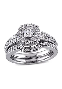 4/5 CT TW Diamond Halo Bridal Set 14k White Gold