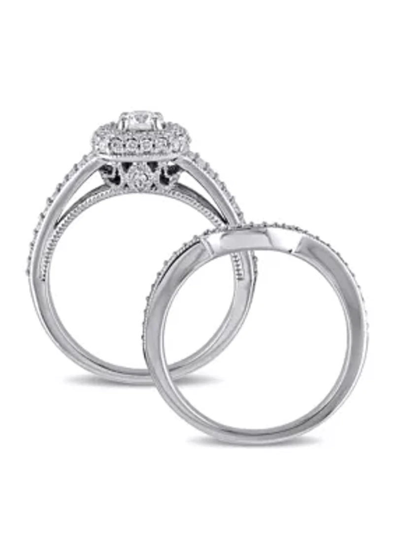 4/5 CT TW Diamond Halo Bridal Set 14k White Gold