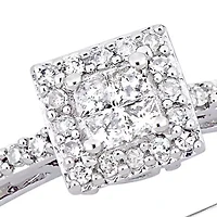 1/5 ct. t.w. Princess Cut Quad and Round Diamond Halo Engagement Ring 10k White Gold