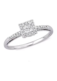 1/5 ct. t.w. Princess Cut Quad and Round Diamond Halo Engagement Ring 10k White Gold