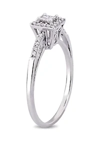 1/5 ct. t.w. Princess Cut Quad and Round Diamond Halo Engagement Ring 10k White Gold