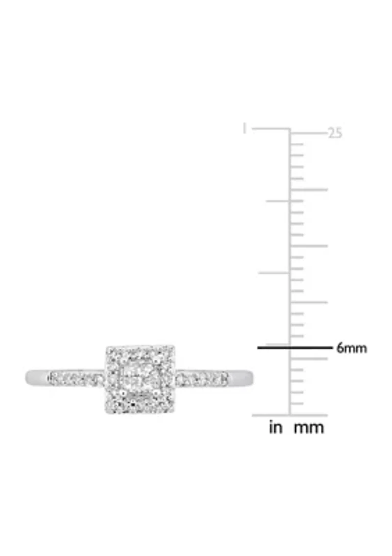1/5 ct. t.w. Princess Cut Quad and Round Diamond Halo Engagement Ring 10k White Gold