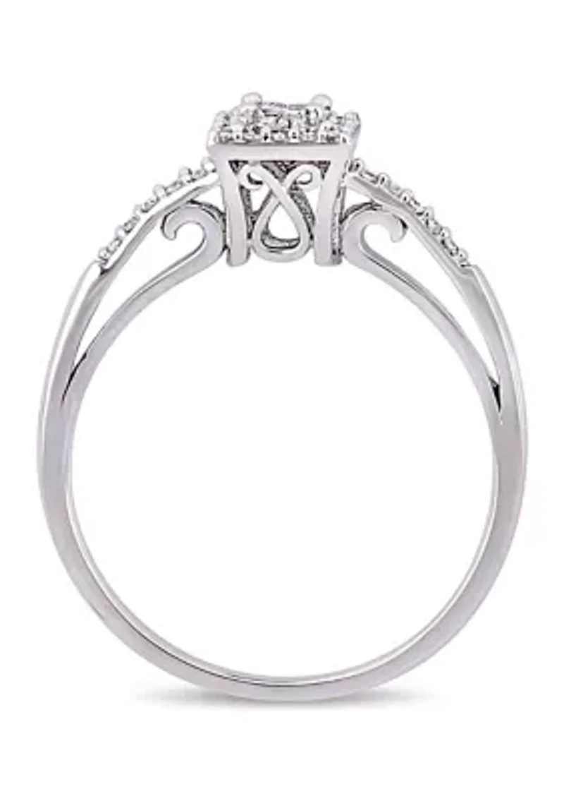 1/5 ct. t.w. Princess Cut Quad and Round Diamond Halo Engagement Ring 10k White Gold