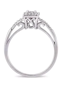 1/5 ct. t.w. Princess Cut Quad and Round Diamond Halo Engagement Ring 10k White Gold