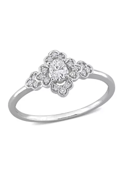 1/4 ct. t.w. Oval and Round Diamond Vintage Engagement Ring 14k White Gold