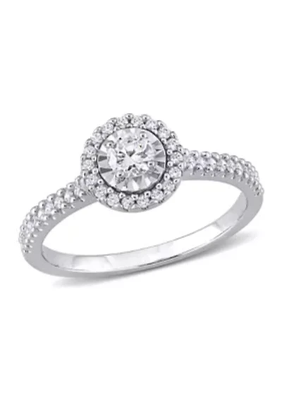 3/8 Ct TW Diamond Halo Engagement Ring 10k White Gold