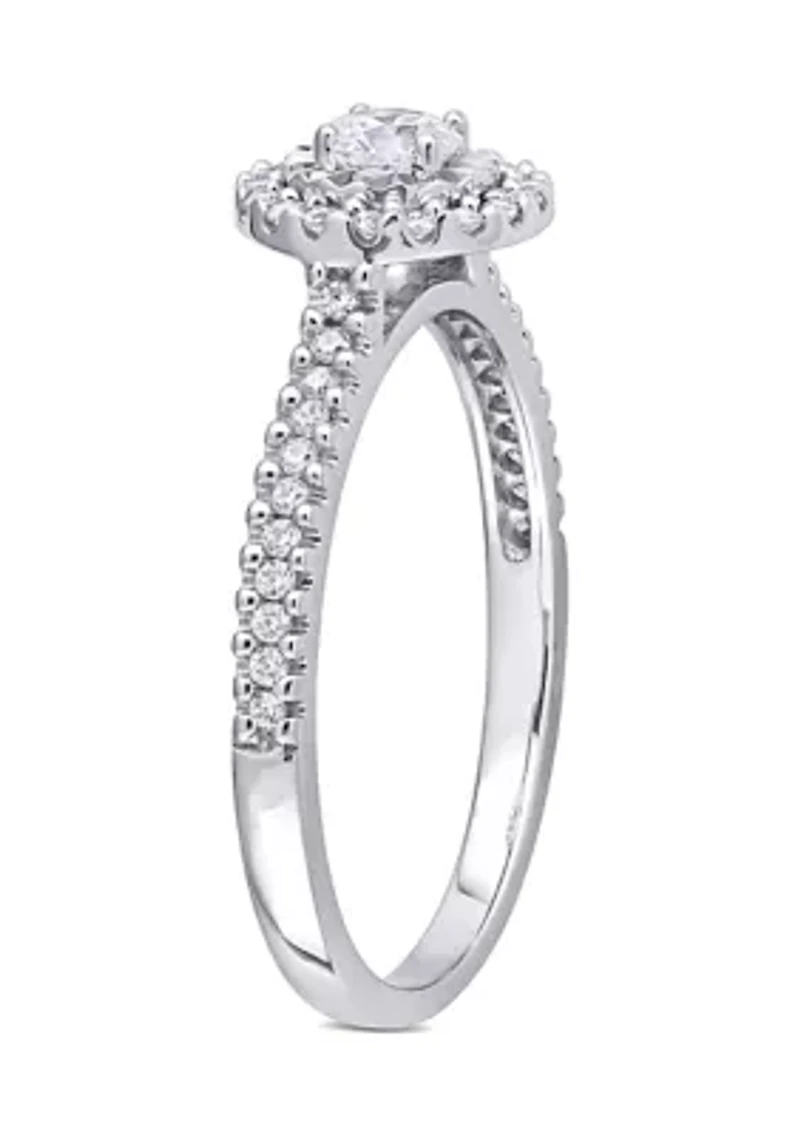 3/8 Ct TW Diamond Halo Engagement Ring 10k White Gold