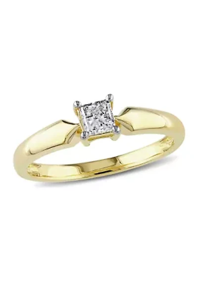 1/3 ct. t.w. Princess Cut Diamond Solitaire Engagement Ring 10k Yellow Gold