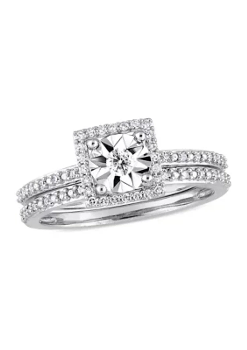 1/4 ct. t.w. Diamond Square Halo Bridal Ring Set 10k White Gold
