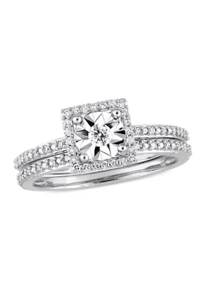1/4 ct. t.w. Diamond Square Halo Bridal Ring Set 10k White Gold
