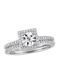 1/4 ct. t.w. Diamond Square Halo Bridal Ring Set 10k White Gold