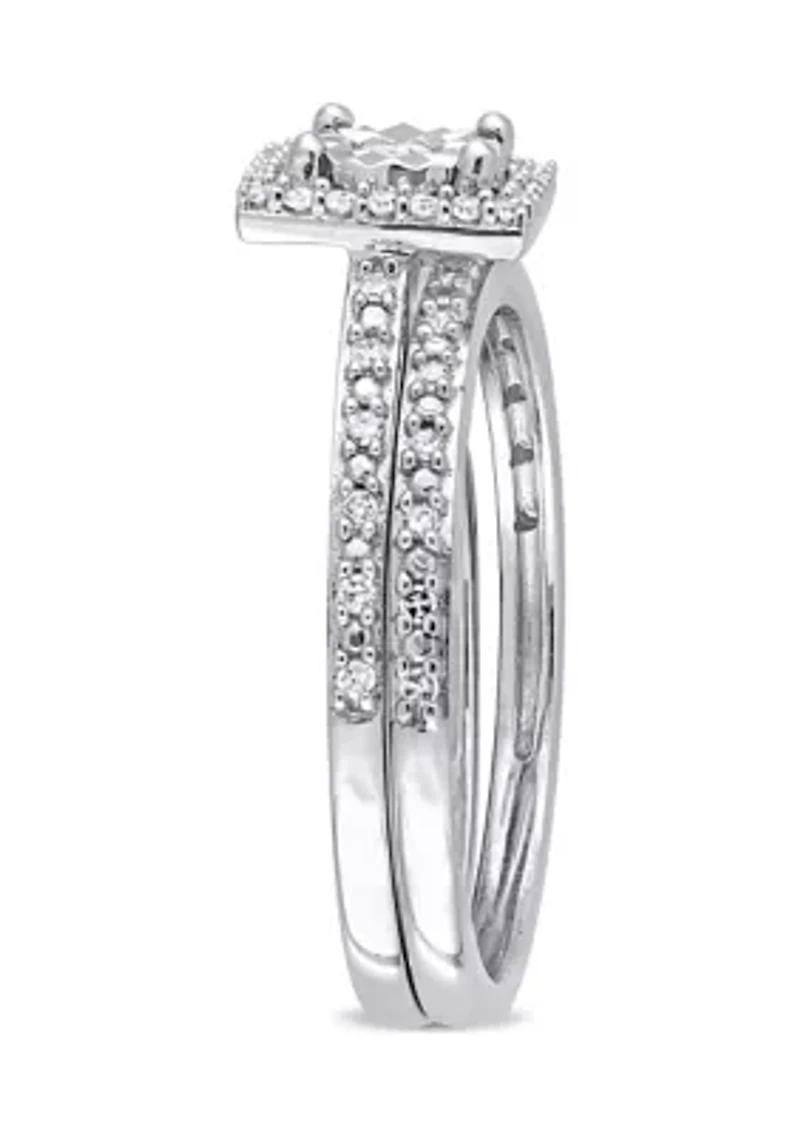 1/4 ct. t.w. Diamond Square Halo Bridal Ring Set 10k White Gold