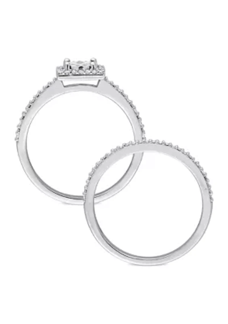 1/4 ct. t.w. Diamond Square Halo Bridal Ring Set 10k White Gold