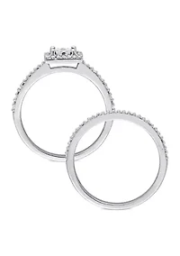 1/4 ct. t.w. Diamond Square Halo Bridal Ring Set 10k White Gold