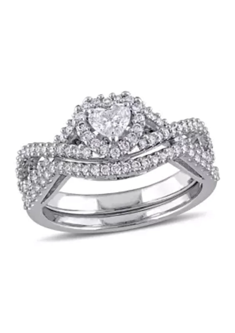 3/4 ct. t.w. Heart and Round Shape Diamond Infinity Bridal Set 14k White Gold