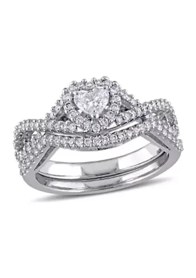 3/4 ct. t.w. Heart and Round Shape Diamond Infinity Bridal Set 14k White Gold